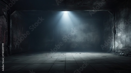 Mysterious Glow Illuminates the Shadows of an Empty Dark Room in a Surreal Scene
