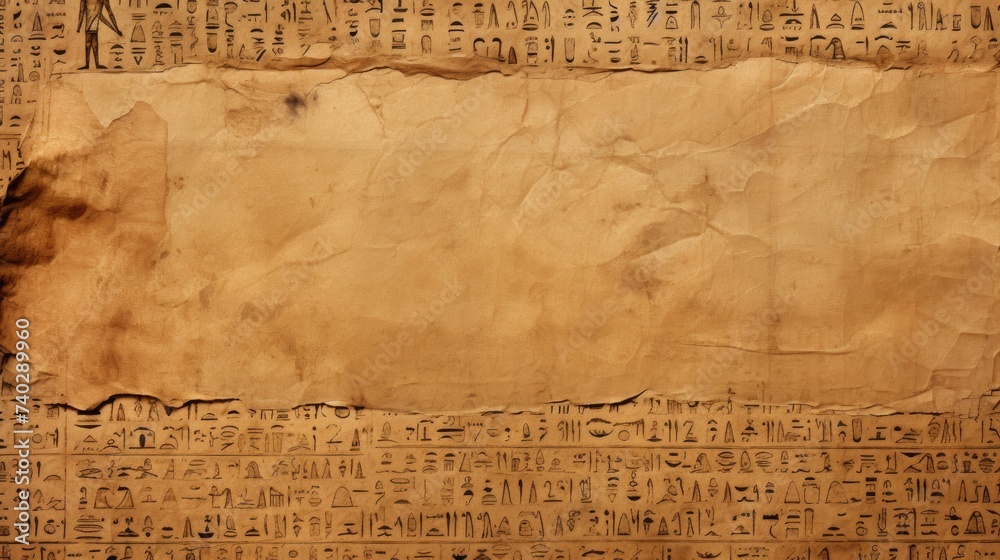 Fototapeta premium Ancient Egyptian Hieroglyphics on Aged Papyrus Scroll Background