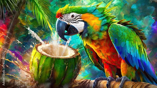 Obraz Egzotyczny kolorowy ptak papuga, abstrakcje