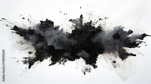 Fiery Chaos: Intense Black Smoke Explosion Unleashed on Bright White Background photo