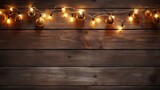 Rustic Charm: Warm Glow of Christmas Lights Adorning a Wooden Wall