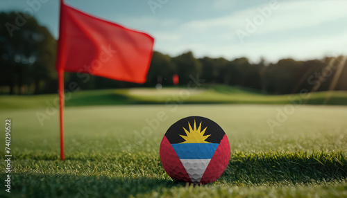 Golf ball with Antigua and Barbuda flag on green lawn or field  most popular sport in the world