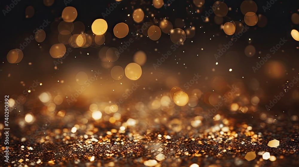 Elegant Dark Background with Sparkling Gold Glitter and Bokeh Effect for Luxury Festive Design