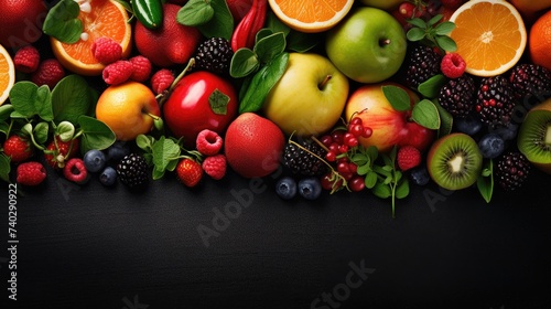 Vibrant Collection of Fresh Fruits, Vegetables, and Berries Background for Healthy Eating Concept © StockKing