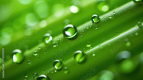 Glistening Water Droplets Adorn Vibrant Green Leaf in Nature's Embrace