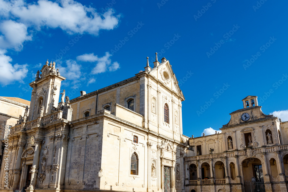 Exterior of the Lecce Cathedral (Catedral de la Asunción de Santa María) Lecce, Apulia, Italy - Europe