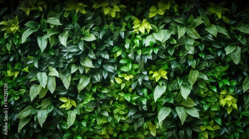 Lush Greenery of Vertical Garden Wall with Plastic Plant Leaves - Nature and Eco-Friendly Concept