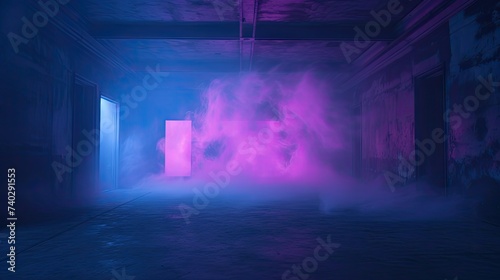 Ethereal Glow in Mysterious Dark Hallway  Surreal Neon Pink Light