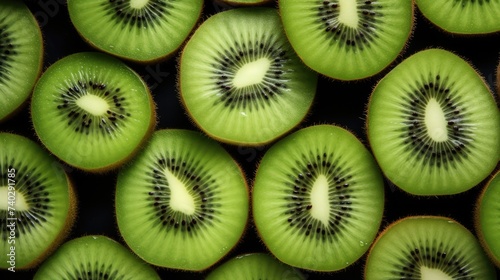 Vibrant Kiwi Slices Creating a Textured Background of Freshness and Flavor
