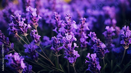 Tranquil Lavender Field Blooming Under the Warm Sunlight in a Serene Garden