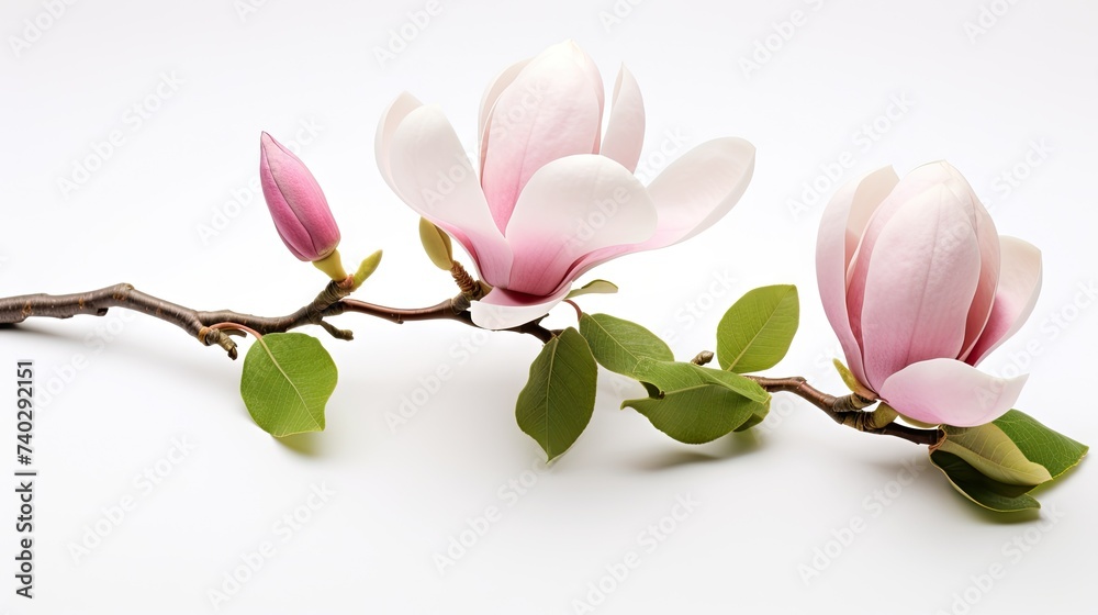 Elegant Magnolia Blossom Blooming Vibrantly on a Pure White Background