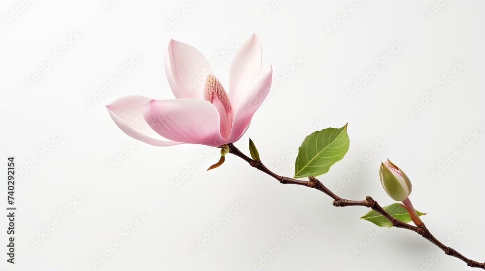 Delicate Pink Magnolia Bloom Contrast Against Pristine White Background Delicate Pink Magnolia Bloom Contrast Against Pristine White Background
