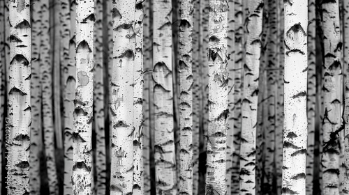 Natural Rhythm: The Striking Monochrome Texture of Birch Tree Bark in a Tranquil Forest