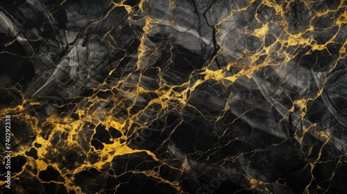 Elegant Black Marble Background with Luxurious Golden Veins for Interior Design Projects