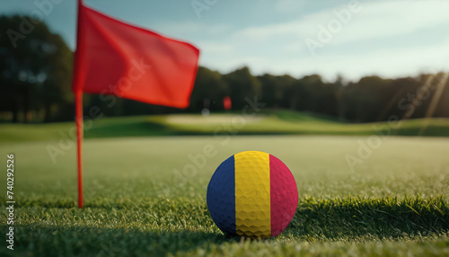 Golf ball with Chad flag on green lawn or field  most popular sport in the world