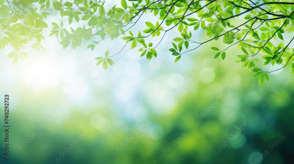 Tranquil Green Leaves Background with Soft Bokeh Light, Nature's Serene Beauty