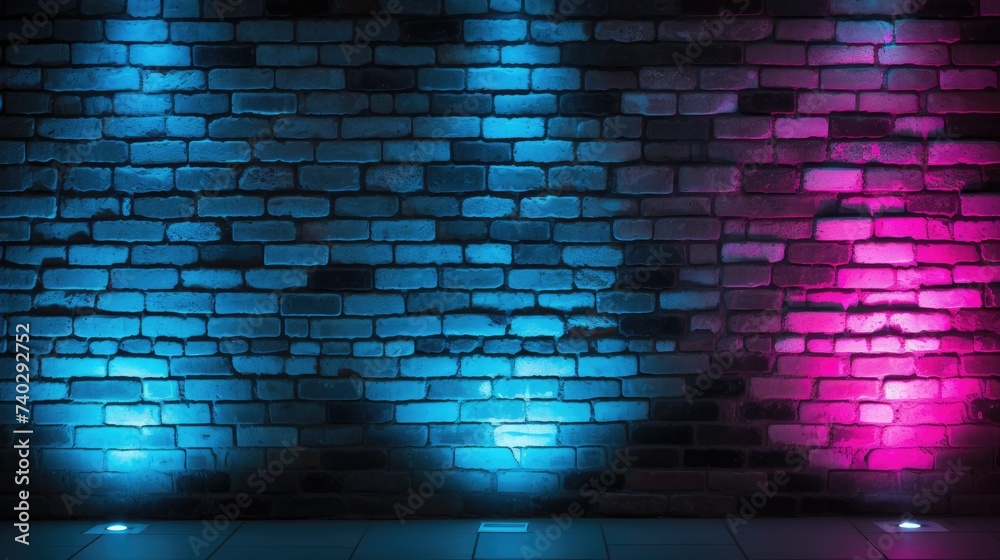 Vibrant Neon Blue Light Illuminating Rough Black Brick Wall Background Vibrant Neon Blue Light Illuminating Rough Black Brick Wall Background