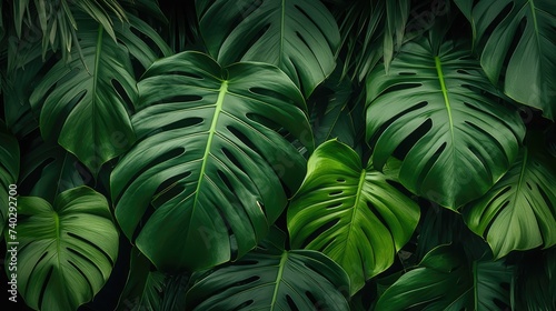 Vibrant Tropical Foliage Set Against Elegant Black Background - Exotic Leafy Paradise