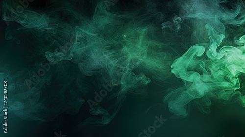 Enigmatic Green Fog Swirling Amongst Mysterious Blue Hues on Isolated Dark Background