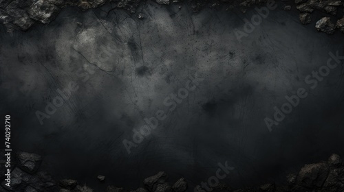 Mysterious Dark Chalkboard Background with Central Stone Hole and Concrete Texture