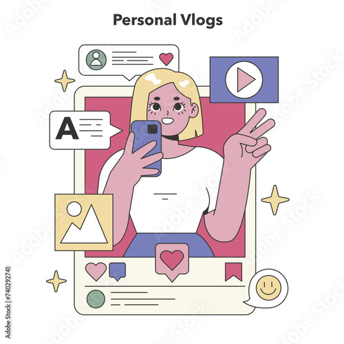 Personal Vlogs theme. Flat vector illustration