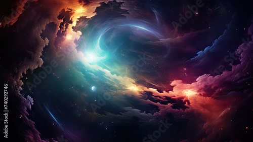 Vibrant Space Artwork with a Galactic Nebula and Dazzling Stars © StockKing
