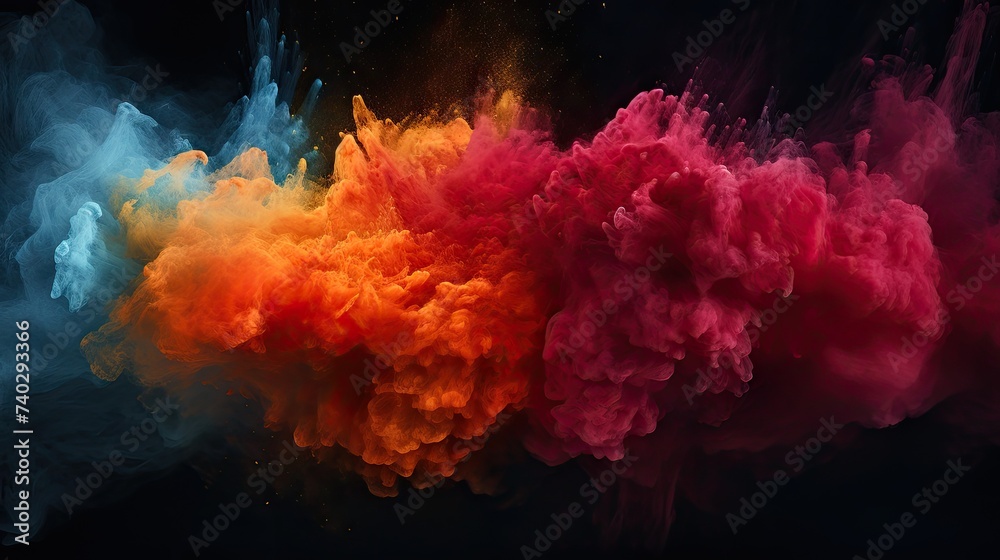 Vibrant Colored Smoke Powder Explosion on Dark Background for Abstract Art Design