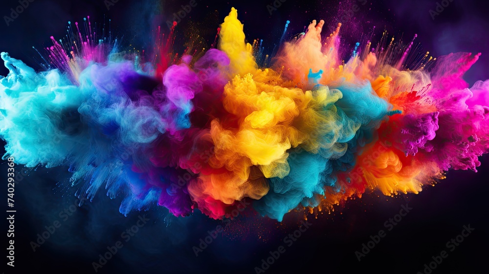 Vibrant Explosive Colorful Powder Blast on Dark Background