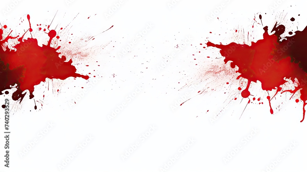 Vibrant Red Paint Splatters Creating a Bold Contrast on a Clean White Background Vibrant Red Paint Splatters Creating a Bold Contrast on a Clean White Background