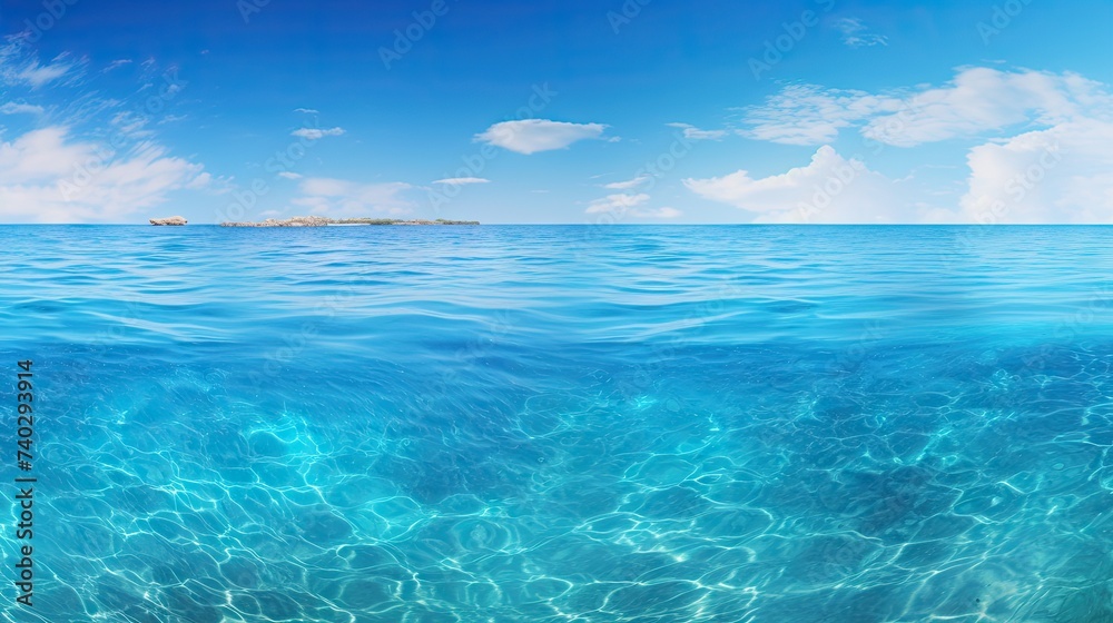 Tranquil Panorama of Serene Blue Ocean Water with Gentle Ripples and Clear Skies
