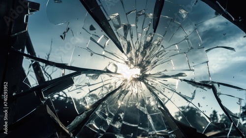 Dramatic Sunlight Filters Through Shattered Glass Window After Breaking