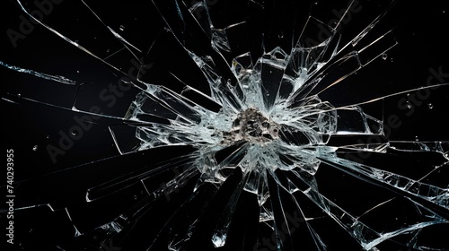 Shattered Glass Window Dramatically Pierces Dark Space with Cracks and Fragments