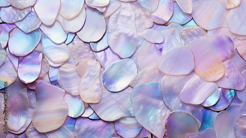 A Mesmerizing Wall Display of Elegant Purple and Blue Seashells - Abstract Mother of Pearl Background