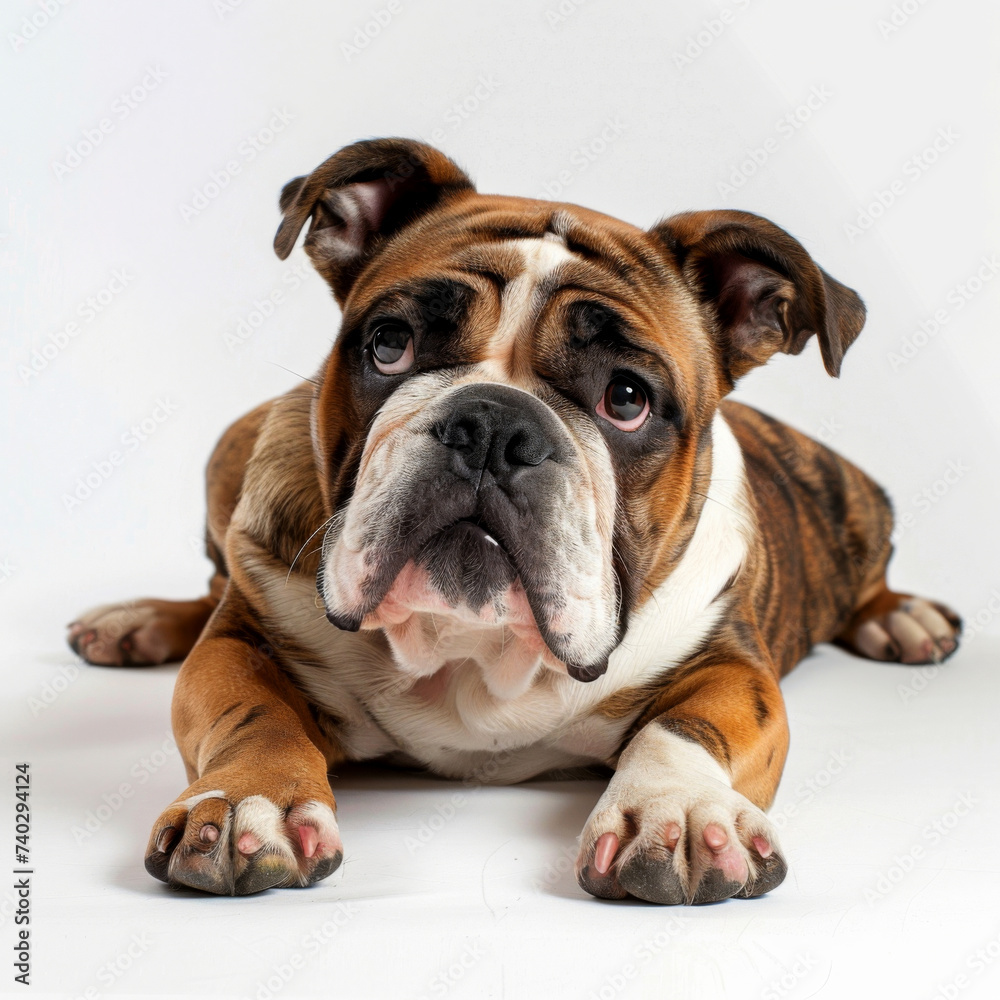 a bulldog against a white background. breed's characteristics, themes of companionship, training, and animal beauty