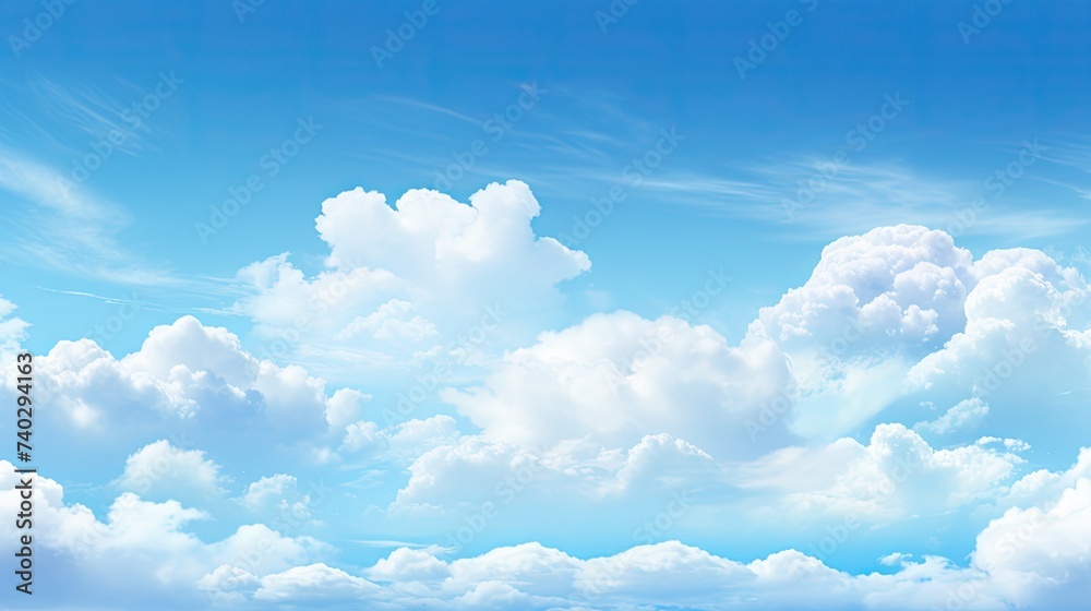 Tranquil Horizon: A Serene Blue Sky with Wispy White Clouds Floating Above Nature's Beauty