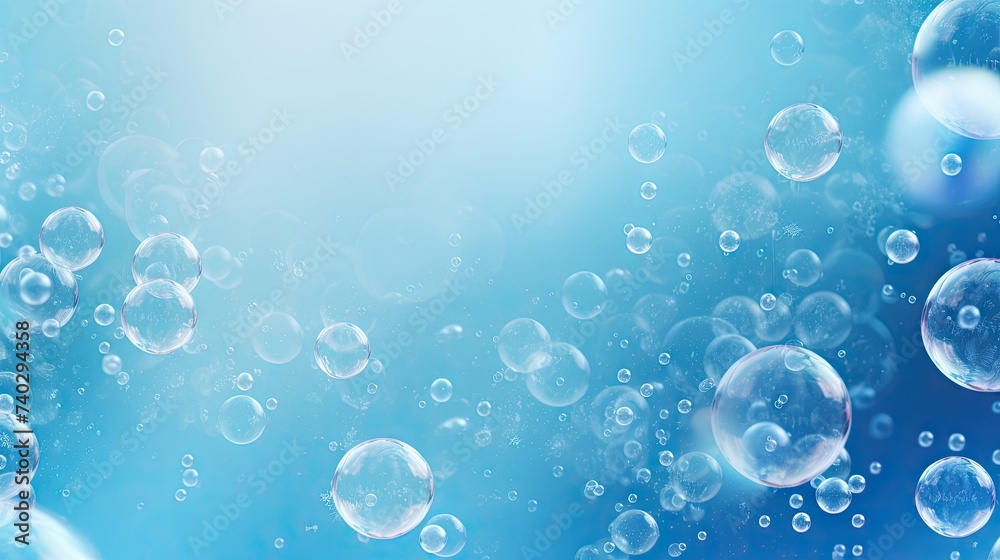 Glimmering Soap Bubbles Floating on Tranquil Blue Background for Refreshing Concept Glimmering Soap Bubbles Floating on Tranquil Blue Background for Refreshing Concept