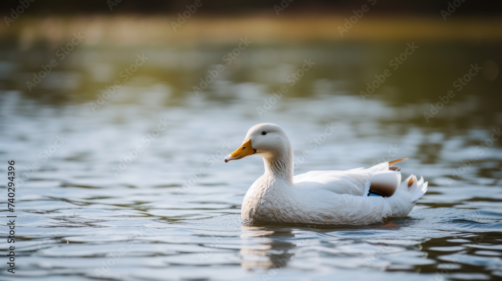 a duck floating on water with droplets of rain falling around it. The duck has detailed and colorful plumage with intricate patterns