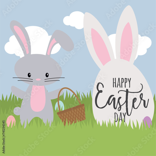 Happy easter day poster with cute bunny Vector