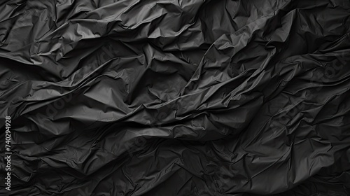 Dramatic Black Crumpled Paper Texture Background with Deep Folds and Shadows