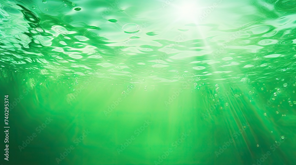 Vibrant Underwater Scene with Light Rays Illuminating Green Water Background