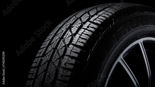 Sleek Car Winter Tire Against Dark Background - Perfect Balance of Form and Functionality