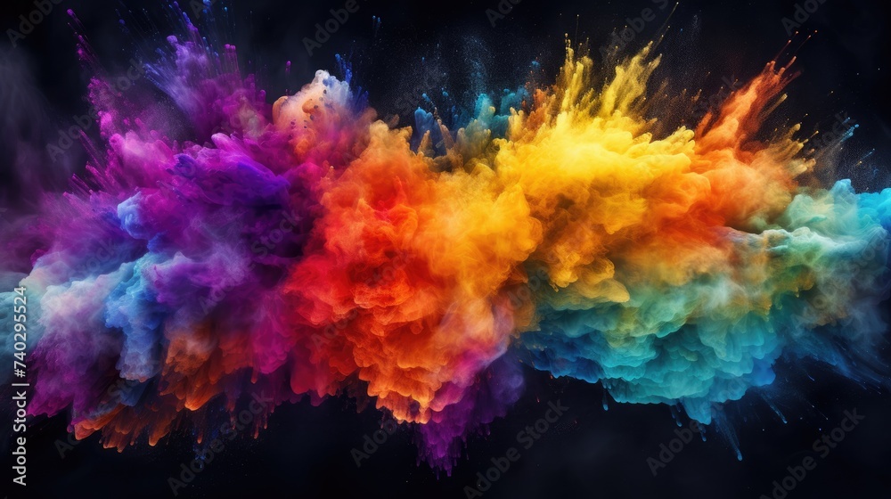 Vibrant Burst of Colorful Smoke Captured in a Dynamic Freeze Motion on Dark Background