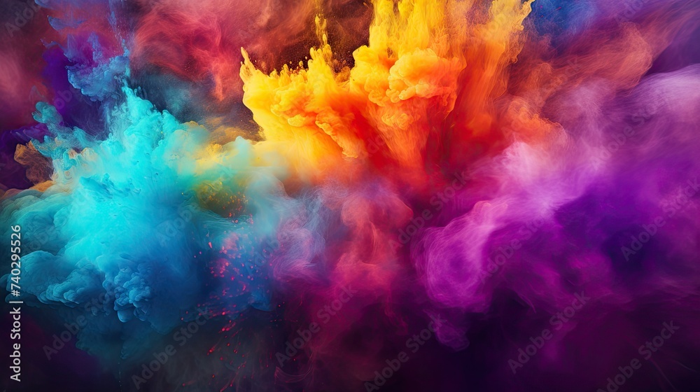 Vibrant Explosive Clouds of Holi Powder, Abstract Colorful Smoke Background