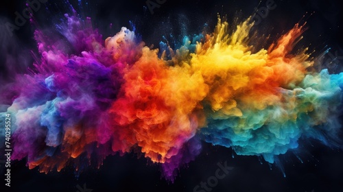 Vibrant Burst of Colorful Smoke Captured in a Dynamic Freeze Motion on Dark Background © StockKing