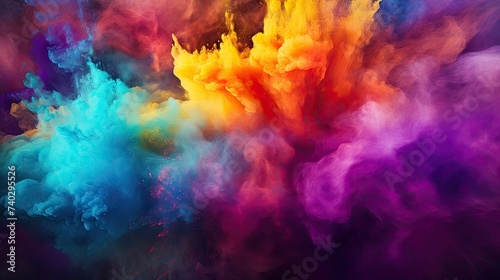 Vibrant Explosive Clouds of Holi Powder  Abstract Colorful Smoke Background