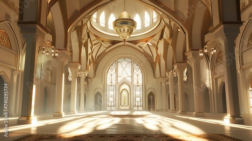 Interior of a mosque in Kuala Lumpur, Malaysia. 3D rendering © shameem
