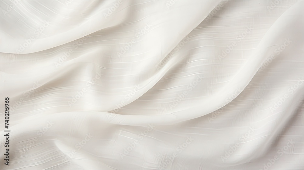Obraz premium Minimalistic White Linen Fabric with Fluid Wavy Pattern Close-up Texture Background