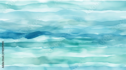 Soothing Watercolor Painting of a Calm Blue and Green Ocean Waves