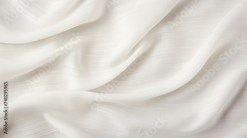 Minimalistic White Linen Fabric with Fluid Wavy Pattern Close-up Texture Background