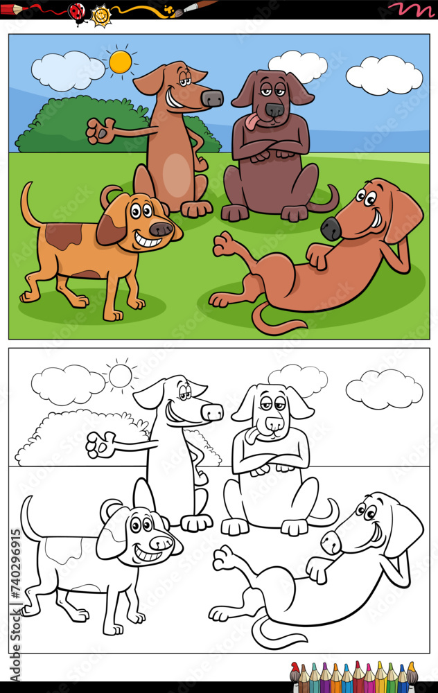 cartoon dogs or puppies characters group coloring page